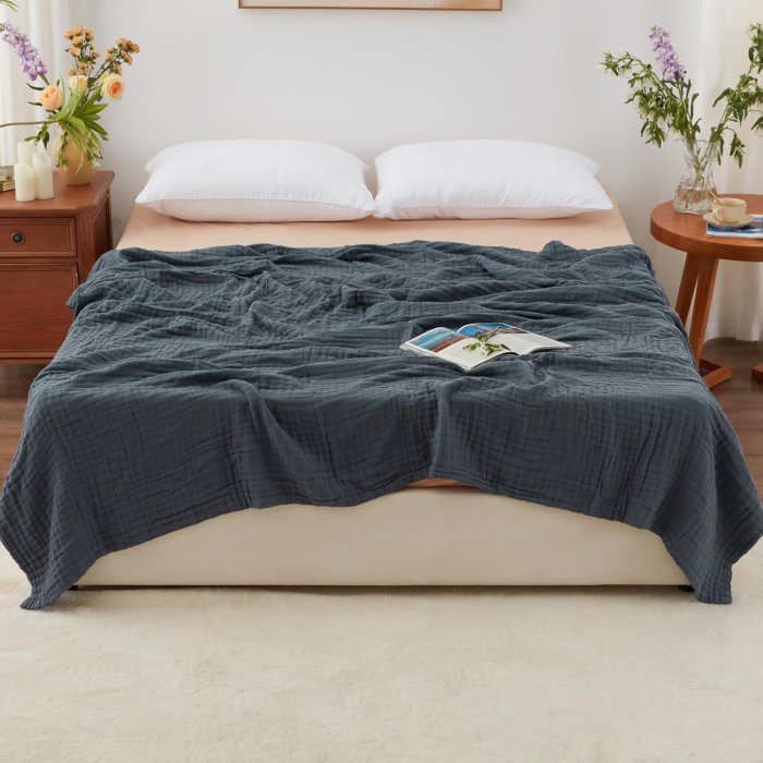 Love's Cabin 6-Layer Cotton Muslin Blanket (Dark Grey, Queen Size) (image 2)
