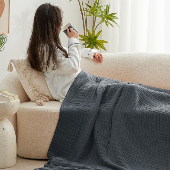Love's Cabin 6-Layer Cotton Muslin Blanket (Dark Grey, Queen Size) (image 3)