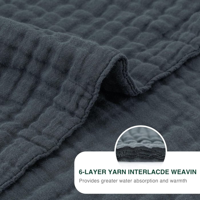 Love's Cabin 6-Layer Cotton Muslin Blanket (Dark Grey, Queen Size) (image 5)