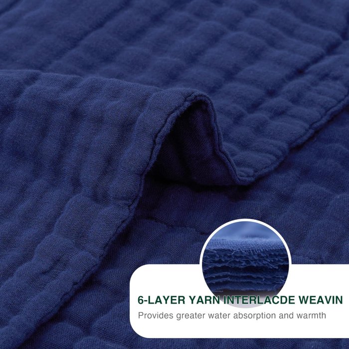Love's Cabin 6 Layer Cotton Muslin Blanket, Navy Blue Queen Size (image 5)
