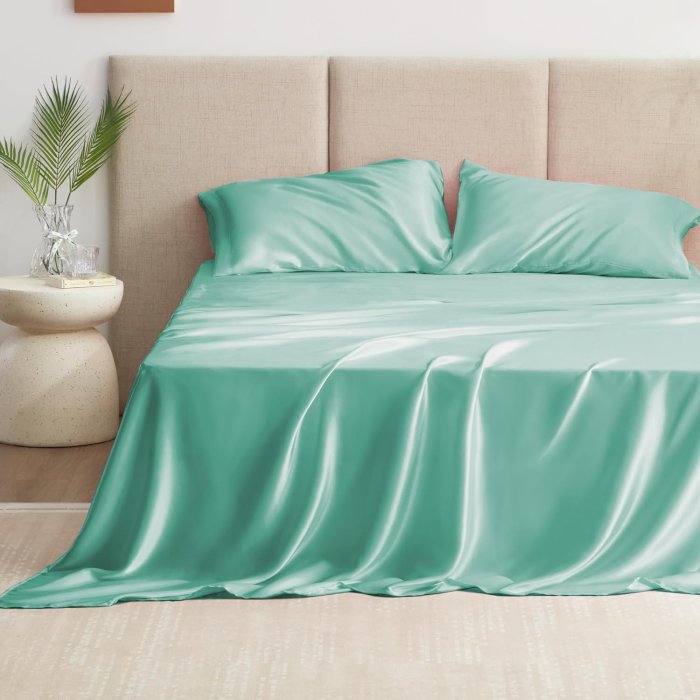 Love's cabin Aqua Satin Queen Sheets Set - 4 Piece (image 2)