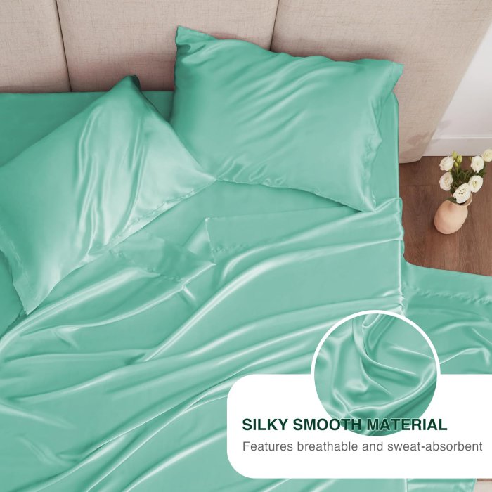 Love's cabin Aqua Satin Queen Sheets Set - 4 Piece (image 4)