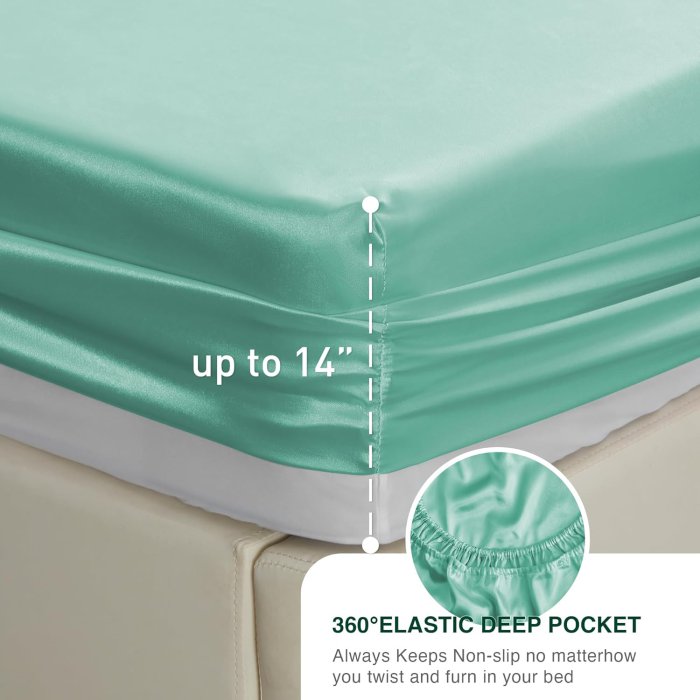 Love's cabin Aqua Satin Queen Sheets Set - 4 Piece (image 5)