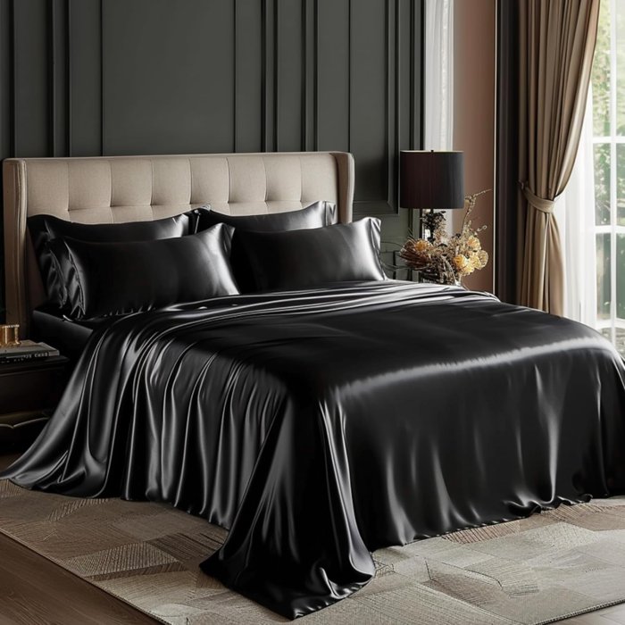 Love's Cabin Black Satin Queen Sheets Set (4 Piece)