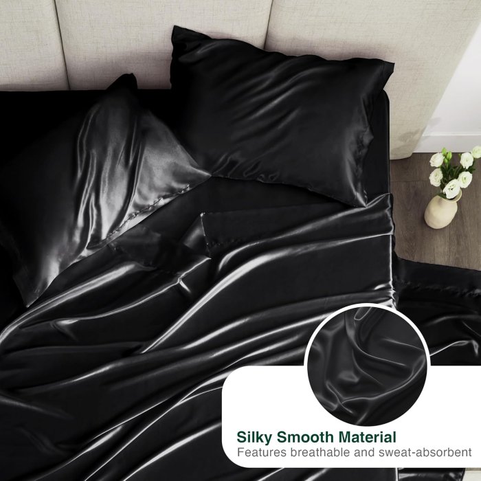 Love's Cabin Black Satin Queen Sheets Set (4 Piece) (image 5)