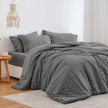 Love's Cabin Dark Grey Queen Comforter Set 7 Pieces