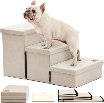 Love's cabin Dog Stairs 18" H, Foldable Pet Steps (Beige, 3 Steps)