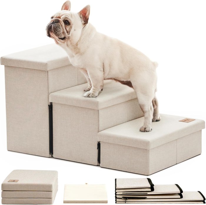 Love's cabin Dog Stairs 18" H, Foldable Pet Steps (Beige, 3 Steps)