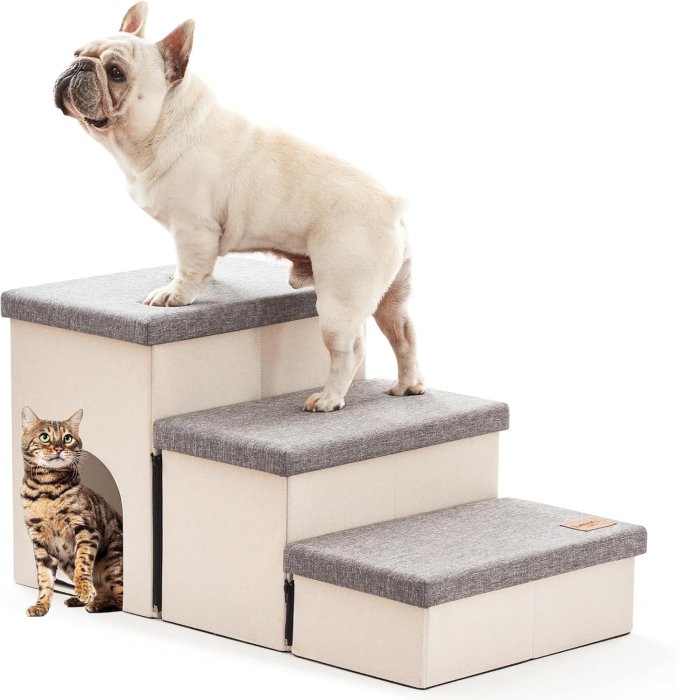 Love's cabin Dog Stairs with Storage and Condo, 3-Step Gray Folding Ramp