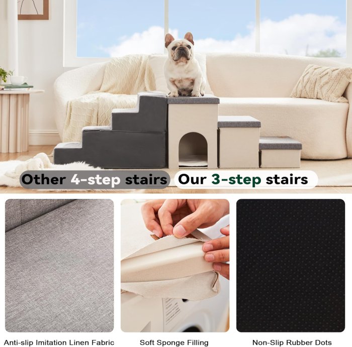 Love's cabin Dog Stairs with Storage and Condo, 3-Step Gray Folding Ramp (image 3)