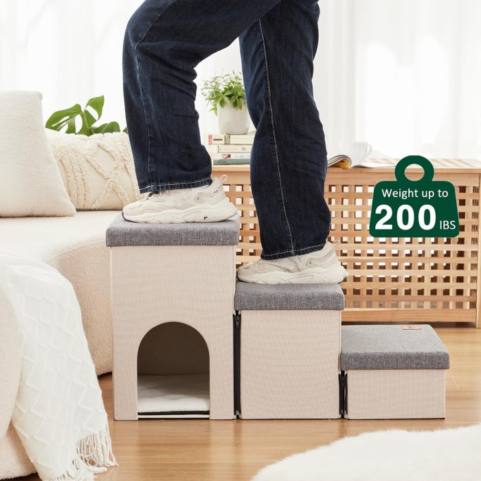 Love's cabin Dog Stairs with Storage and Condo, 3-Step Gray Folding Ramp (image 4)