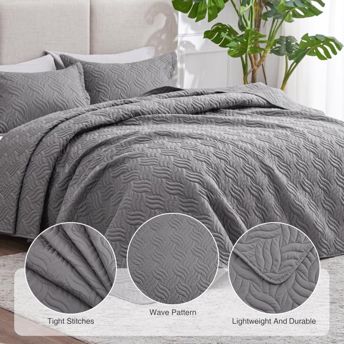Love's cabin Grey Wave Quilt Set - 3 Piece (image 5)