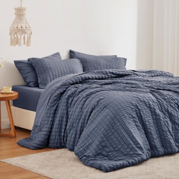 Love's Cabin Navy Blue King Size Comforter Set 7 Pieces