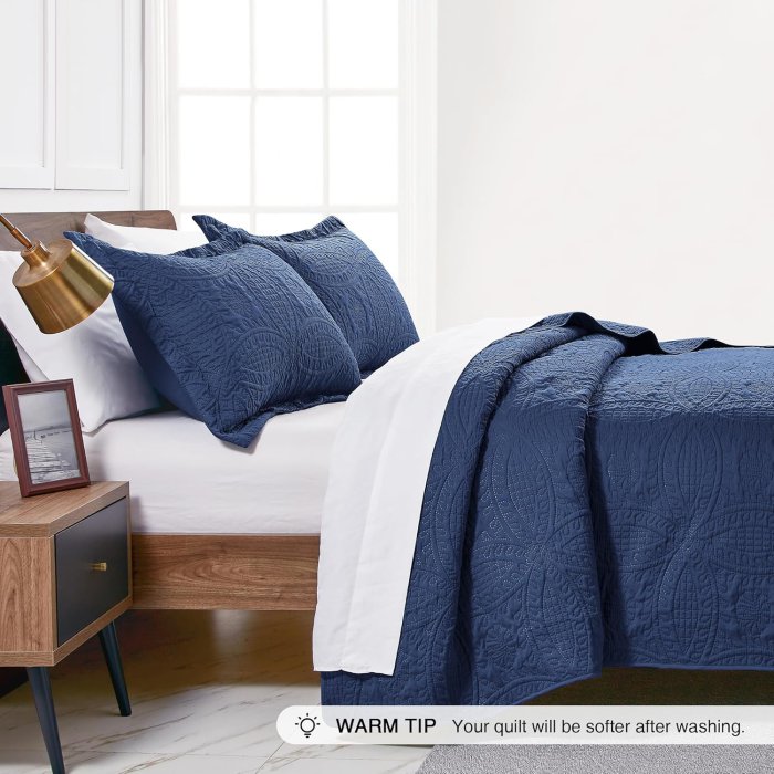 Love's Cabin Navy Blue Quilt Set - Lightweight Microfiber Coverlet (3 Piece) (image 4)