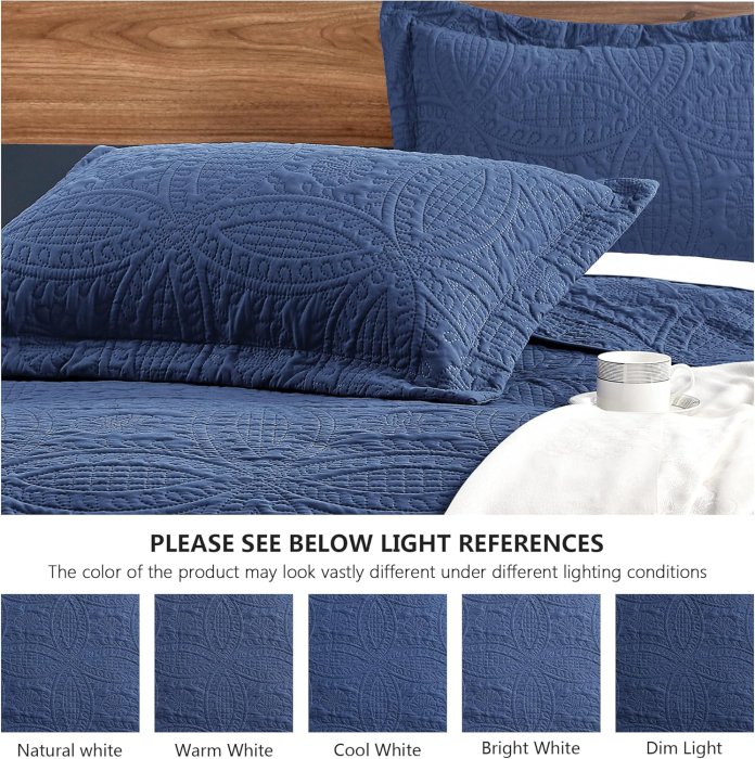 Love's Cabin Navy Blue Quilt Set - Lightweight Microfiber Coverlet (3 Piece) (image 5)