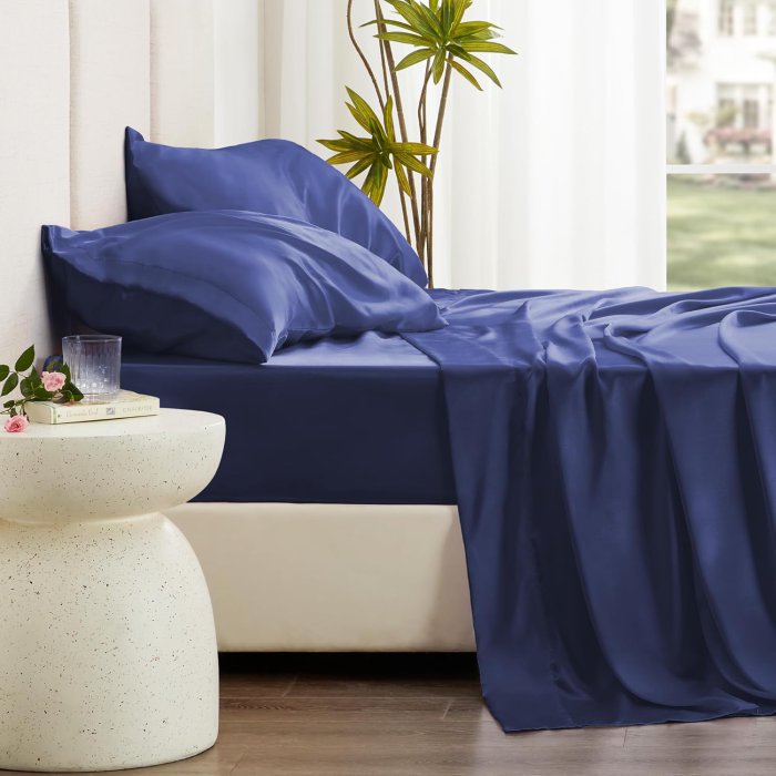Love's Cabin Navy Blue Satin Queen Sheet Set (image 4)