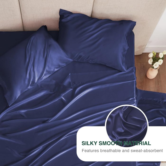 Love's Cabin Navy Blue Satin Queen Sheet Set (image 5)