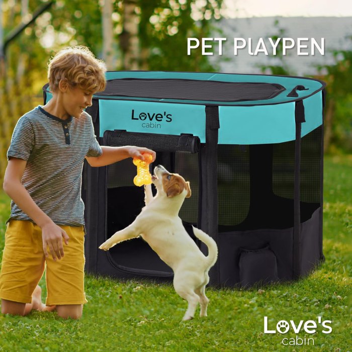 Love's cabin Pet Playpen (M, Green) (image 2)