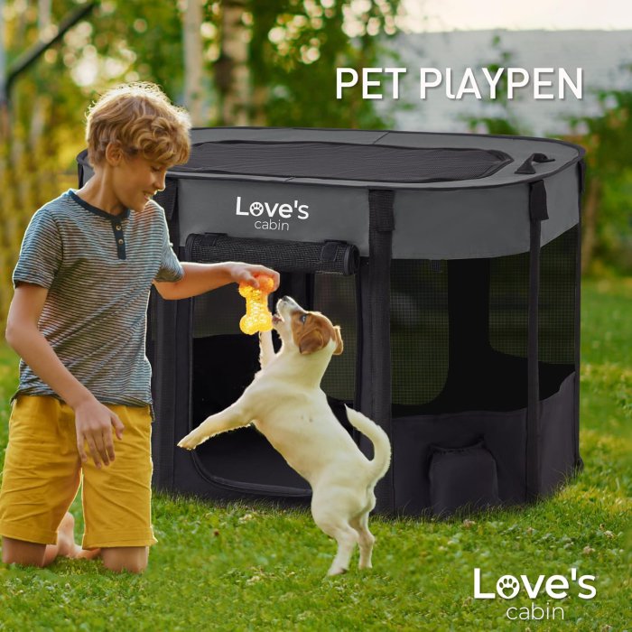 Love's cabin Pet Playpen (Small, Grey) (image 2)