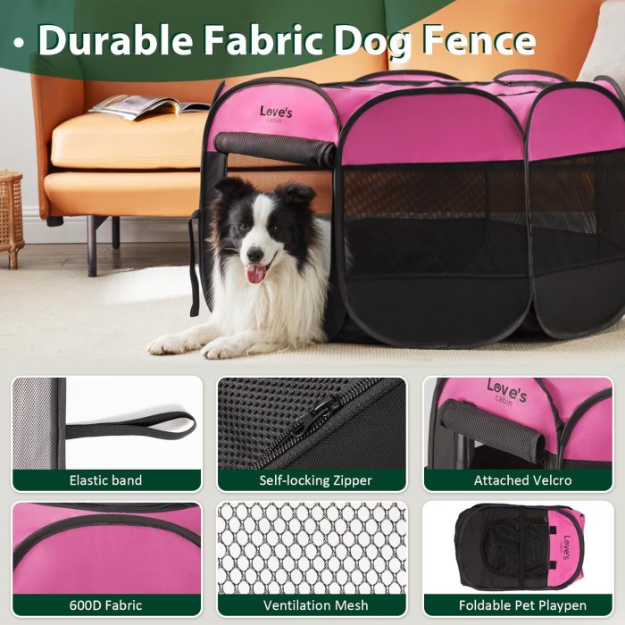 Love's cabin Pet Puppy Portable Dog Playpen (Pink) (image 3)