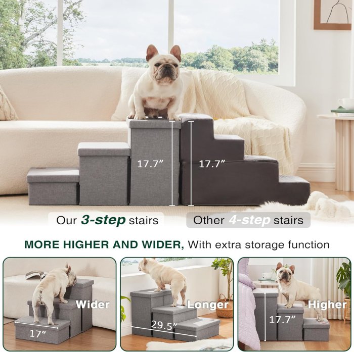 Love's cabin Pet Stairs (Grey, 3 Steps) (image 3)