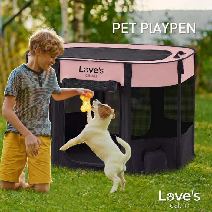 Love's Cabin Portable Dog Playpen (L, Pink) (image 2)