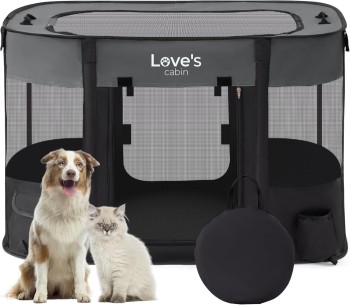 Love's Cabin Portable Dog Playpen (Large, Grey)