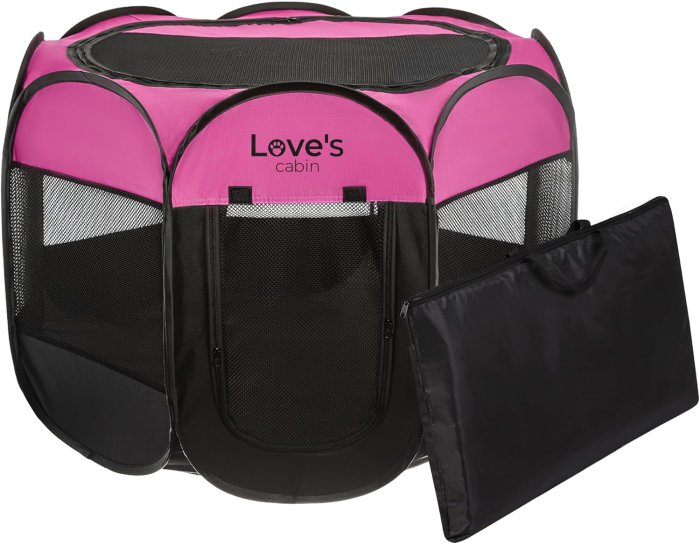Love's Cabin Portable Dog Playpen with Removable Zipper Top (Pink)