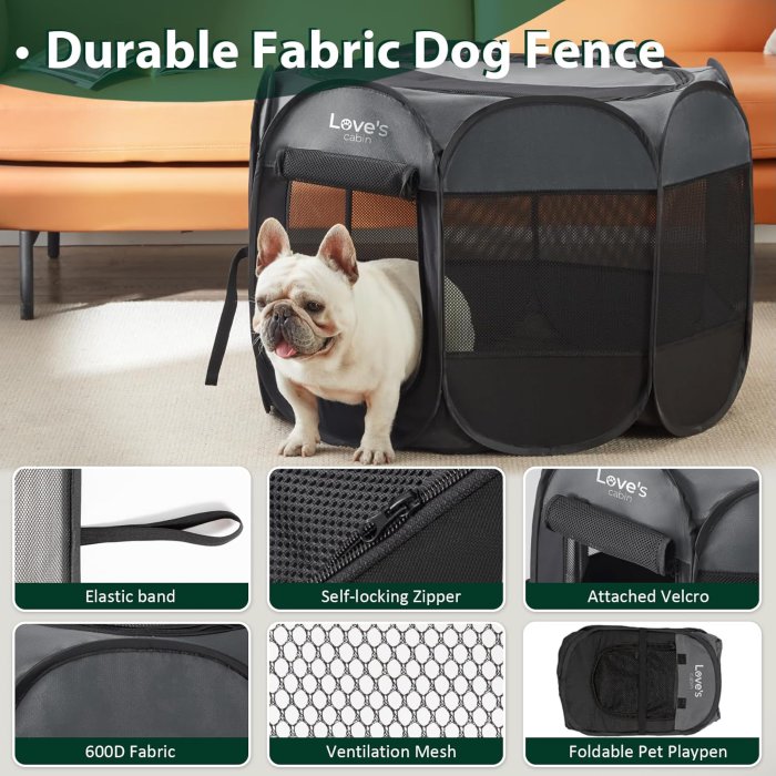 Love's Cabin Portable Pet Playpen (Dark Grey) (image 3)