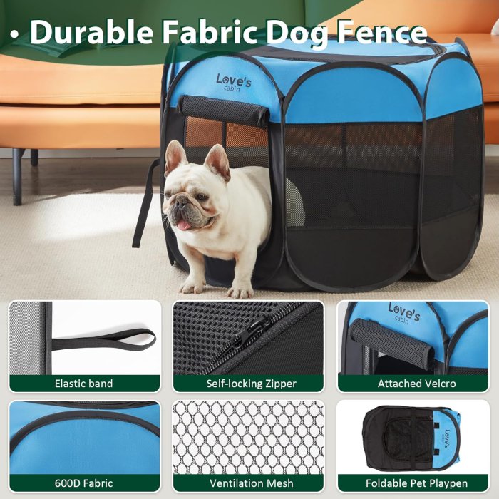 Love's Cabin Portable Pet Playpen for Dog and Cat (Blue) (image 3)