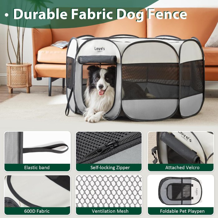 Love's cabin Portable Pet Playpen (Grey) (image 3)