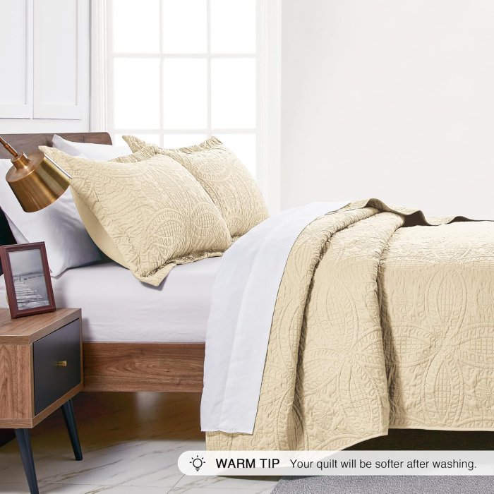 Love's cabin Queen Bed Quilt Set - Modern Coin Pattern Coverlet (image 4)