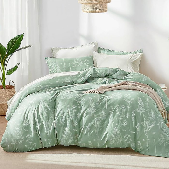 Love's Cabin Sage Green Floral Comforter Set - Queen Size, 3 Pieces