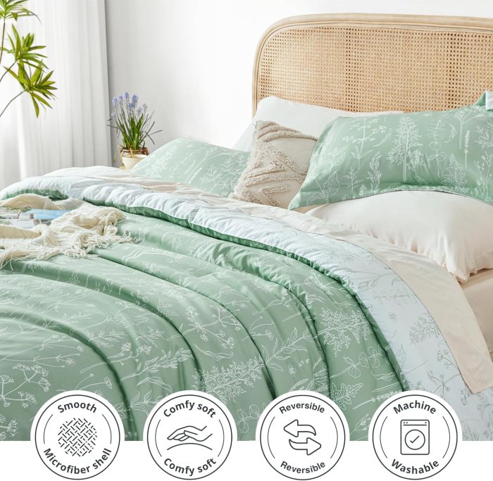 Love's Cabin Sage Green Floral Comforter Set - Queen Size, 3 Pieces (image 2)