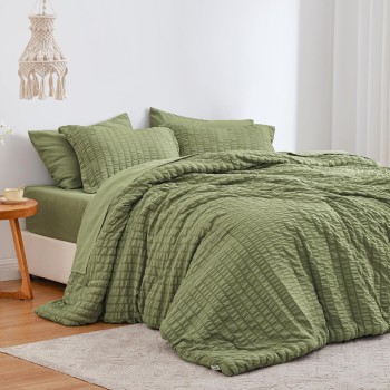Love's Cabin Sage Green Queen Comforter Set 7 Pieces