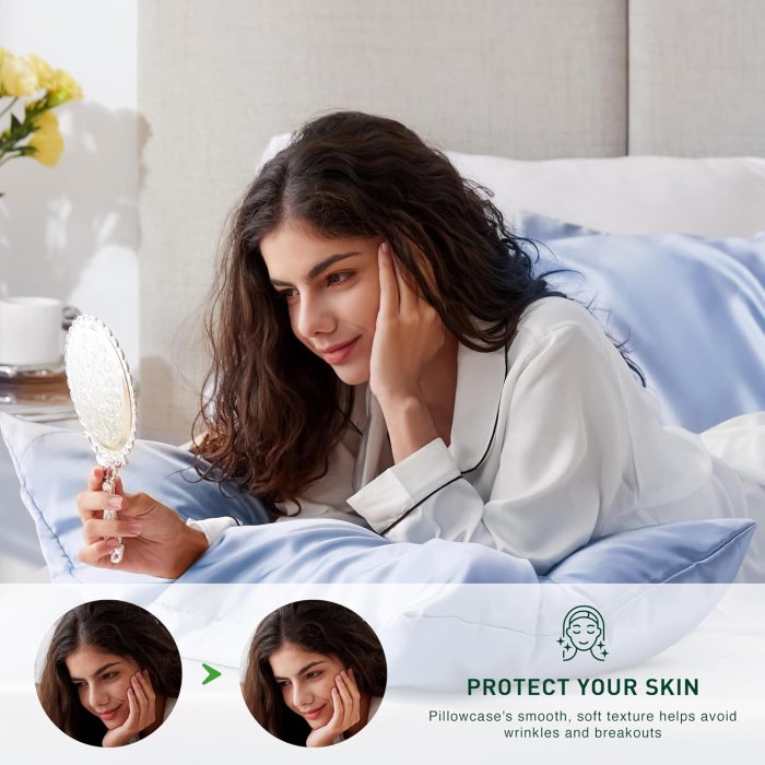 Love's Cabin Satin Pillowcase Set (Sky Blue, 20x30 inches) - Queen Size (image 3)