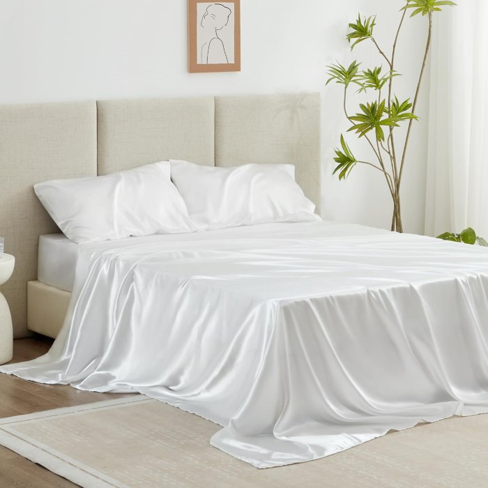 Love's Cabin Satin Queen Sheet Set - White Silky 4-Piece