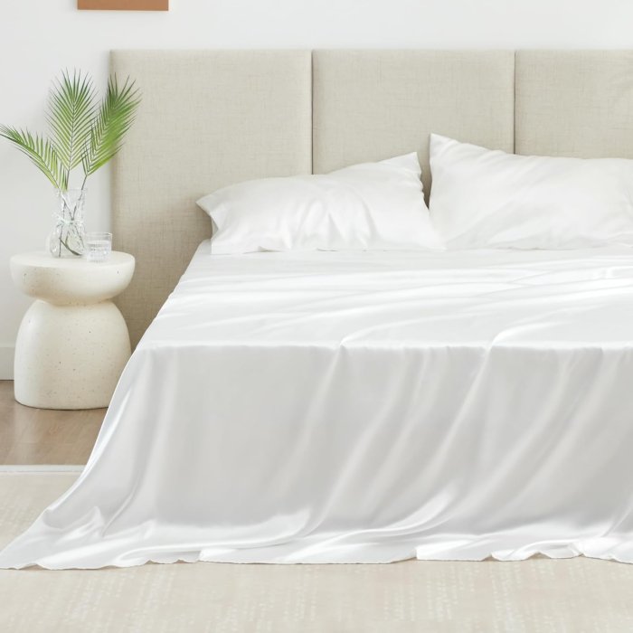 Love's Cabin Satin Queen Sheet Set - White Silky 4-Piece (image 2)