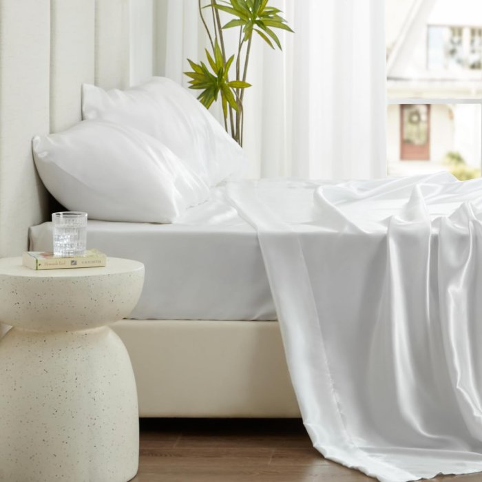 Love's Cabin Satin Queen Sheet Set - White Silky 4-Piece (image 3)