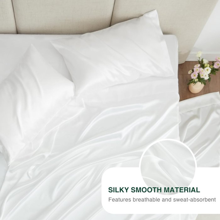 Love's Cabin Satin Queen Sheet Set - White Silky 4-Piece (image 4)
