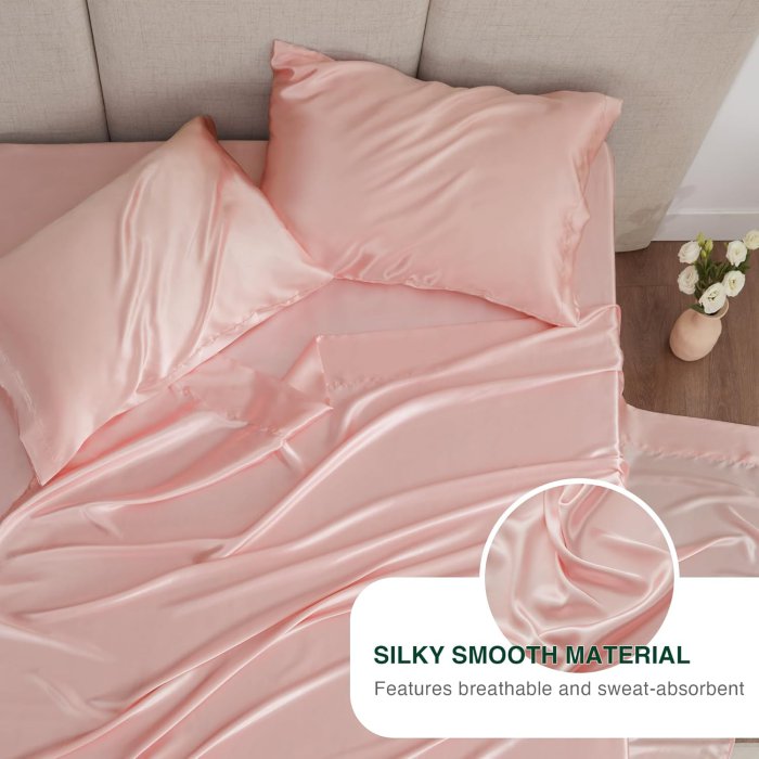 Love's cabin Satin Queen Sheets Set - Coral Silky Satin Bed Sheets Queen Set (image 4)