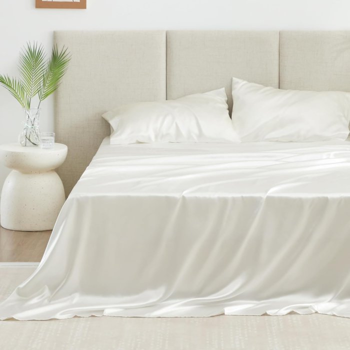 Love's cabin Satin Queen Sheets Set - Ivory Silky Satin Bed Sheets Set (image 2)