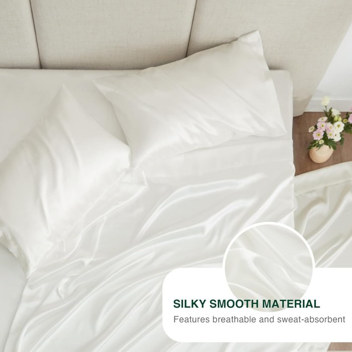 Love's cabin Satin Queen Sheets Set - Ivory Silky Satin Bed Sheets Set (image 4)