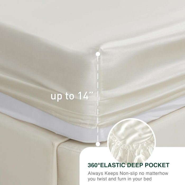Love's cabin Satin Queen Sheets Set - Ivory Silky Satin Bed Sheets Set (image 5)