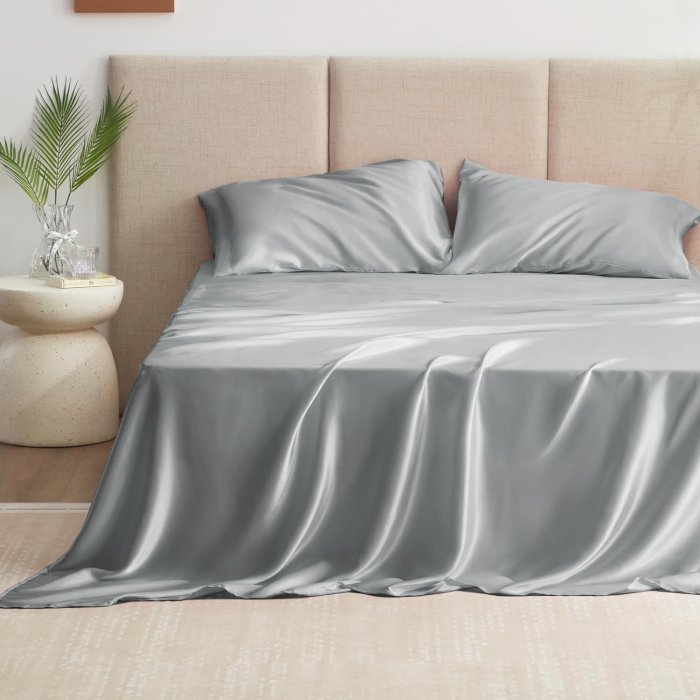 Love's cabin Satin Queen Sheets Set - Silver Silky 4-Piece Set (image 2)