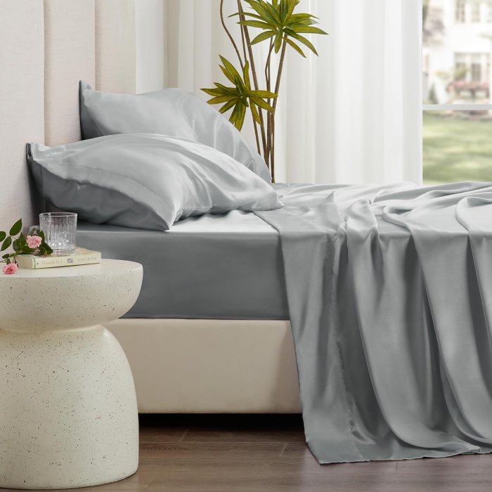 Love's cabin Satin Queen Sheets Set - Silver Silky 4-Piece Set (image 3)