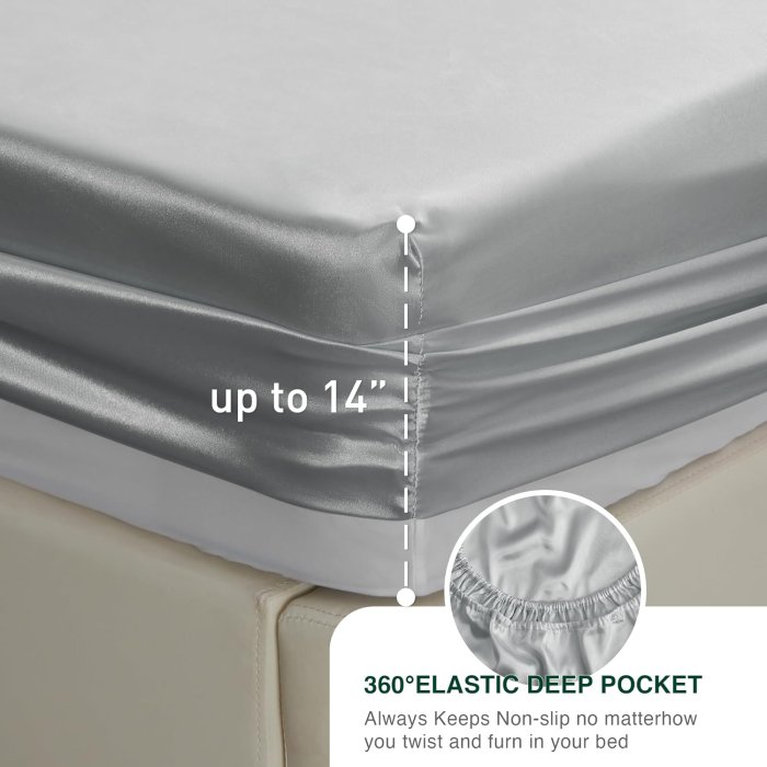 Love's cabin Satin Queen Sheets Set - Silver Silky 4-Piece Set (image 5)