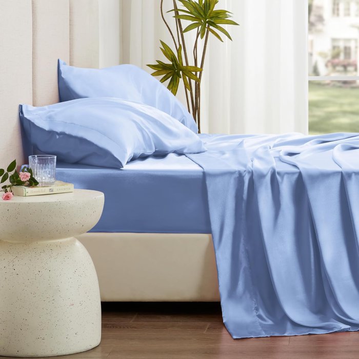 Love's Cabin Satin Queen Sheets Set - Sky Blue Silky Satin Bed Sheets Set (image 3)