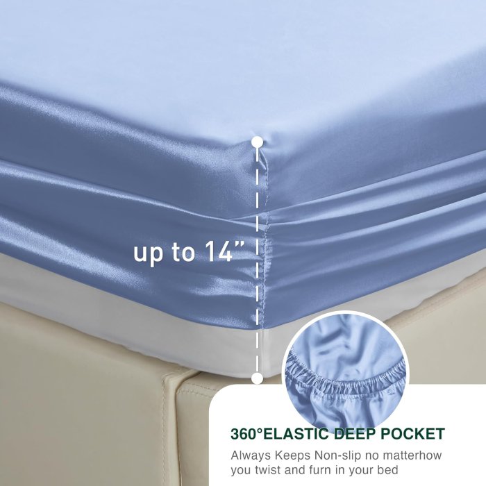 Love's Cabin Satin Queen Sheets Set - Sky Blue Silky Satin Bed Sheets Set (image 5)