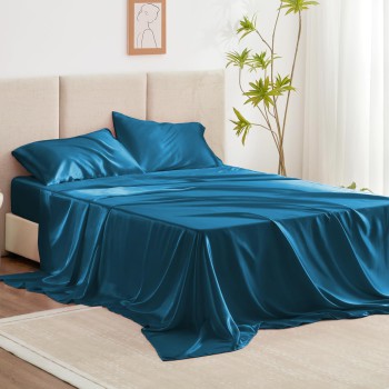 Love's Cabin Satin Queen Sheets Set - Teal (4 Piece)
